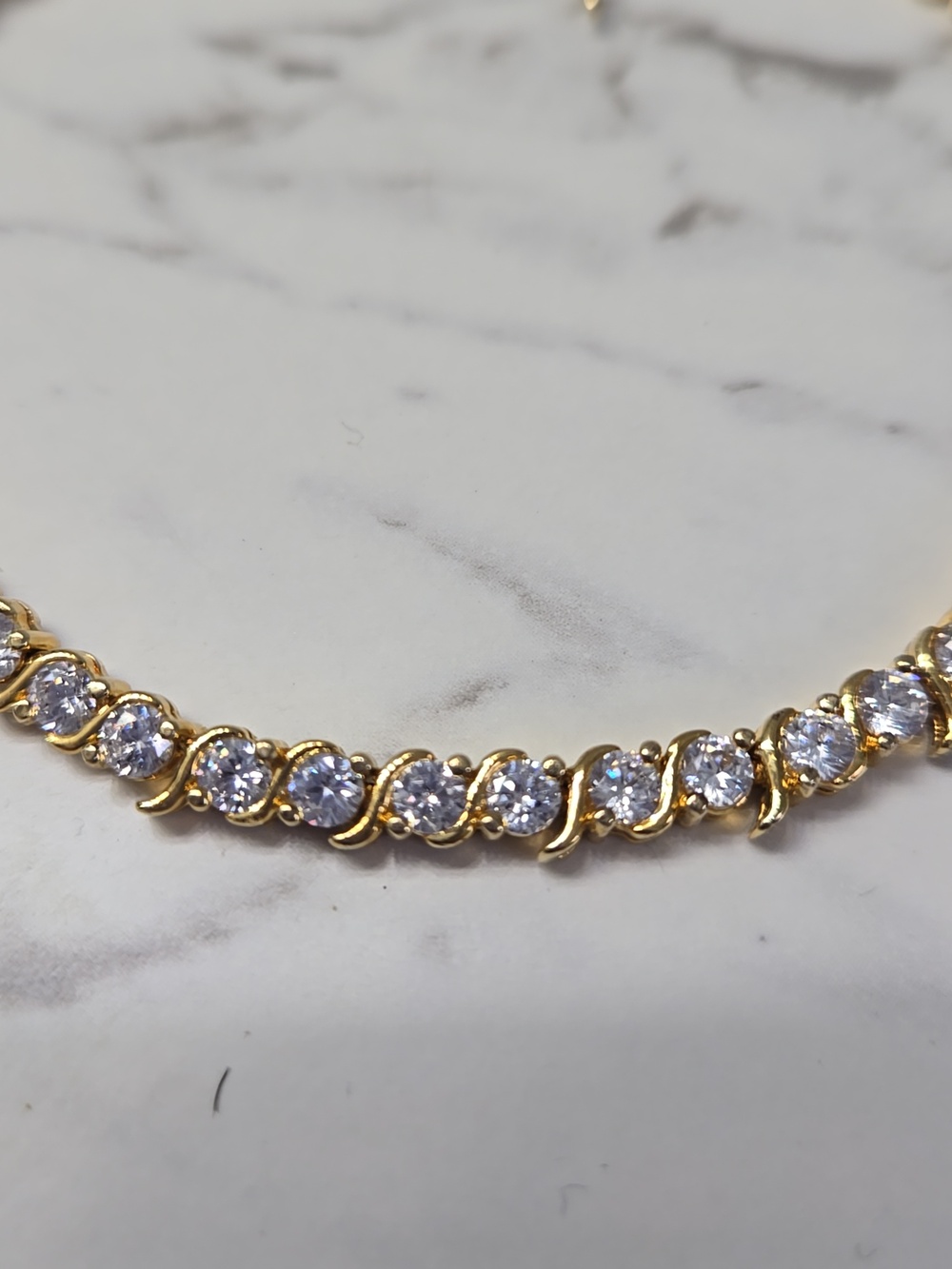 Gold Plated Sterling Silver Tennis Bracelet Set With Cubic Zircona.Vintage. - Picture 5 of 5